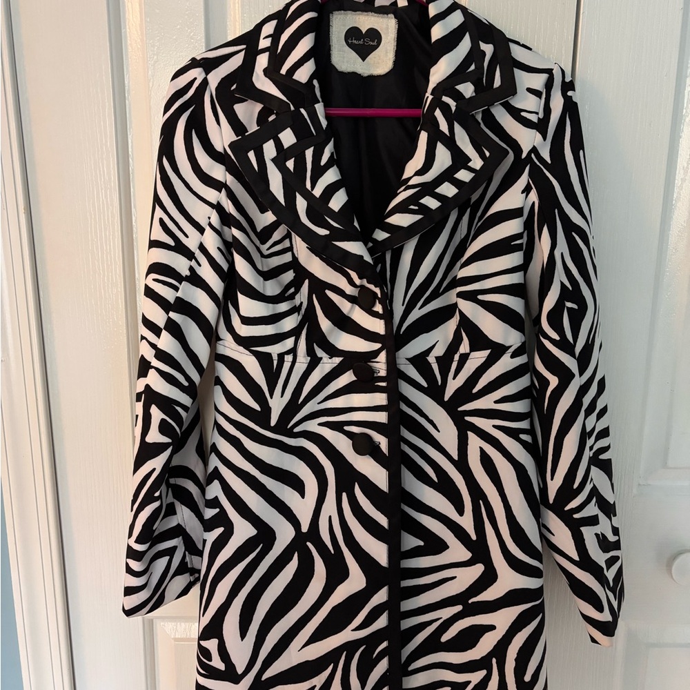 Heart Soul Black and White Zebra Print Pea Coat